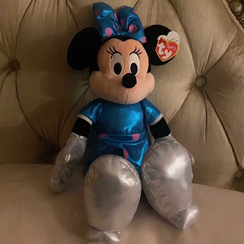 TY Beanie Buddy - Disney Sparkle - MINNIE MOUSE (Teal) (Medium Size - 14 inch)